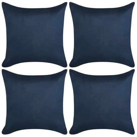 vidaXL Housse de coussin 4 Pièces 80x80cm Polyester Faux Daim Bleu marin