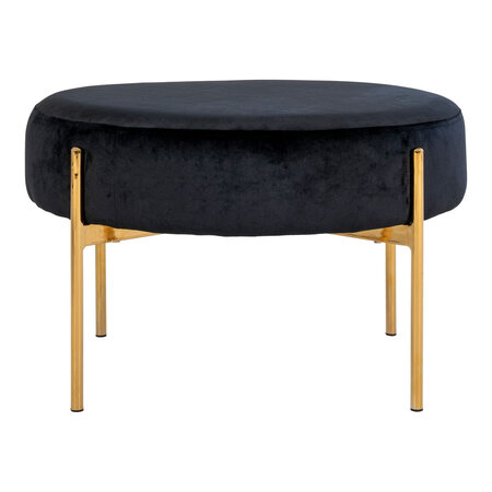 Pouf en velours noir avec pieds en laiton Ø 61 x 39 cm