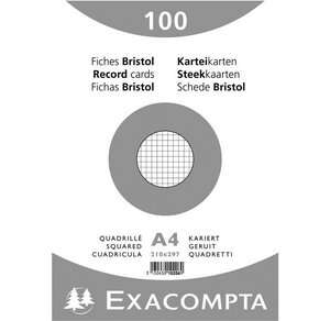 Paquet de 100 fiches bristol blanc 210/297 5x5 s/film exacompta