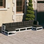 vidaXL Salon de jardin 7 Pièces avec coussins Blanc Bois de pin massif