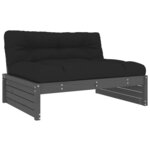 vidaXL Salon de jardin 5 Pièces avec coussins gris bois massif