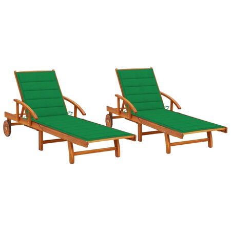 vidaXL Chaises longues 2 Pièces avec coussins Bois d'acacia solide