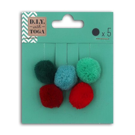 5 pompons en laine Rouge et Vert 2 cm