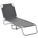Bain de soleil transat pliable dossier réglable multipositions métal et polyester gris