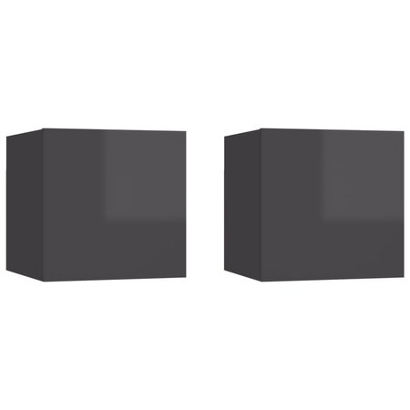 vidaXL Meubles TV muraux 2 Pièces Gris brillant 30 5x30x30 cm