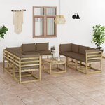 vidaXL Salon de jardin 9 Pièces avec coussins bois de pin imprégné