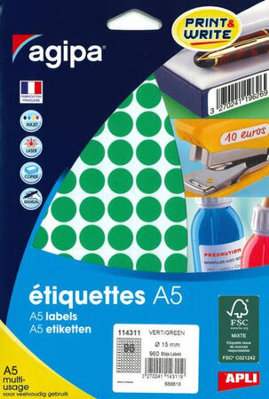 960 Étiquettes Vert Ø 15