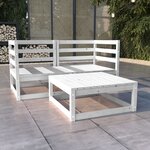 vidaXL Salon de jardin 3 Pièces Blanc Bois de pin massif