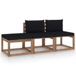 vidaXL Salon palette de jardin 3 Pièces et coussins Bois de pin imprégné