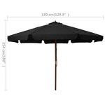 vidaXL Parasol d'extérieur avec mât en bois 330 cm Noir