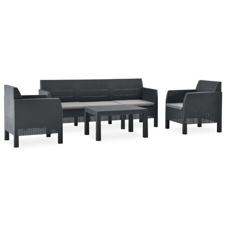 vidaXL Salon de jardin 4 Pièces avec coussins PP Rotin Anthracite