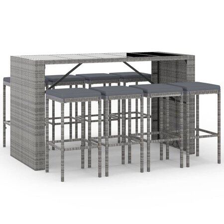 vidaXL Ensemble de bar de jardin 9 Pièces avec coussins gris poly rotin
