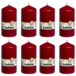 Bolsius Bougies pilier 8 Pièces 130x68 mm Rouge bordeaux