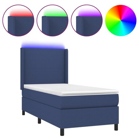 vidaXL Sommier tapissier avec matelas et LED Bleu 80x200cm Tissu