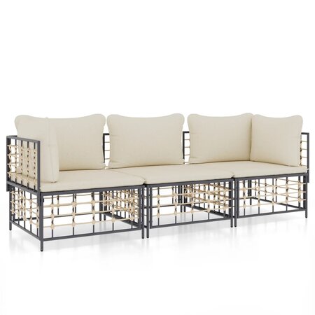 vidaXL Salon de jardin 3 Pièces avec coussins anthracite résine tressée