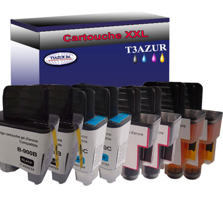 Lot de 8 Cartouches compatibles Brother DCP-110C, DCP-115C, DCP-116C, LC900 (Noire+Couleur) – T3AZUR