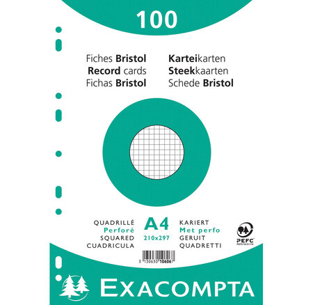 Paquet de 100 fiches brist.blc 210/297 5x5 perf s/film exacompta