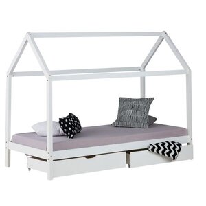 Lit Enfant avec Matelas Cadre de Lit Cabane Enfant 90x200 cm Blanc Avec Tiroirs