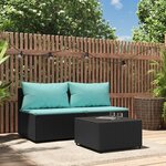 vidaXL Salon de jardin 3 Pièces avec coussins Noir Résine tressée