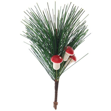 Branche de pin et mini champignons 13 cm
