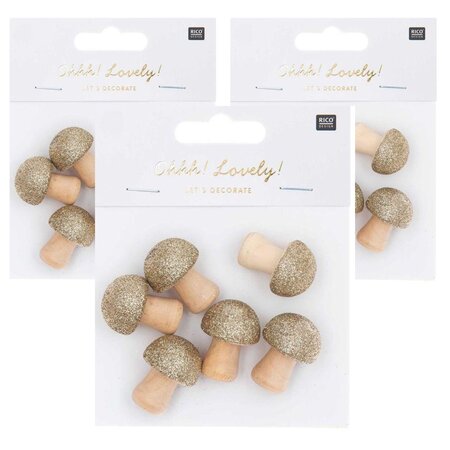 18 silhouettes champignons en bois pailletés dorés 3 x 2 3 cm