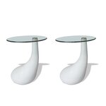 vidaXL Table basse et dessus de table Verre rond Blanc brillant 2 Pièces