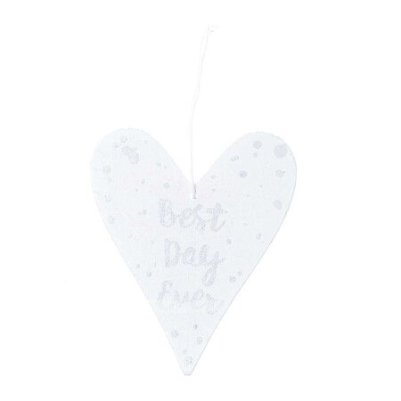 Pendentif cœur en bois blanc et écriture argentée - Best Day Ever