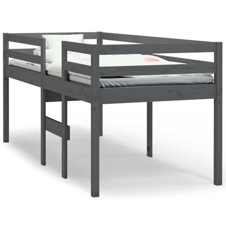 vidaXL Lit haut Gris 90x200 cm Bois de pin massif