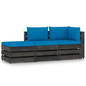 vidaXL Salon de jardin 3 Pièces avec coussins Bois imprégné de gris