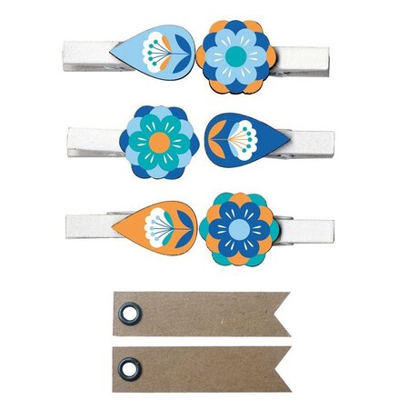 Mini pinces à linge motifs floraux + 20 étiquettes kraft Fanion