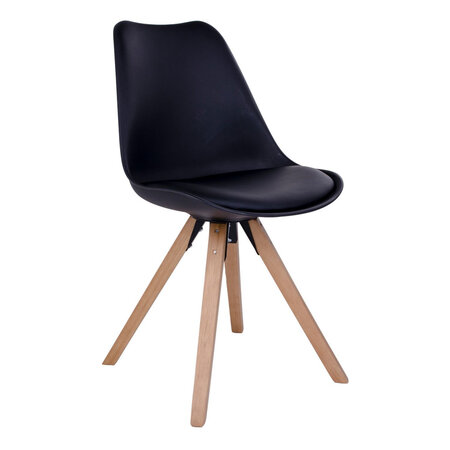 Chaise de table à manger en cuir noir à pieds en bois