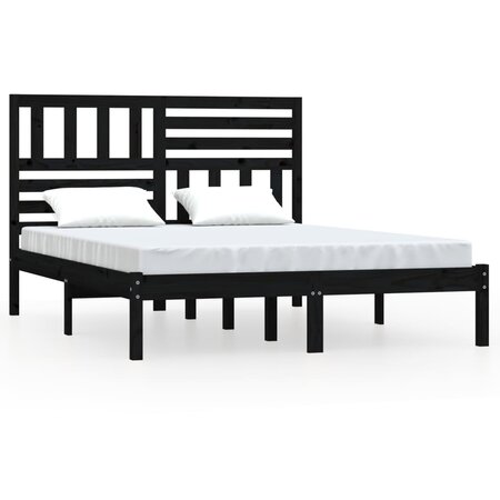 vidaXL Cadre de lit noir 135x190 cm double bois de pin massif