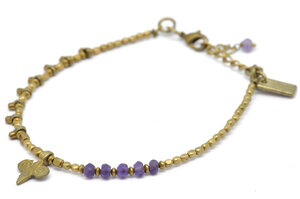 Bracelet perle métal Amethyste et lys