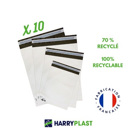 Lot 10 enveloppes plastiques ECO n°4 - 60microns - 410x320mm