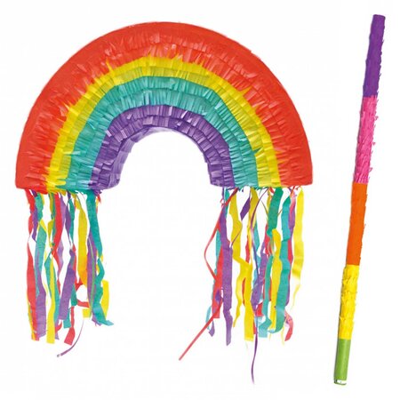 Piñata arc-en-ciel + bâton