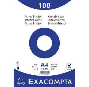 Paquet 100 Fiches Sous Film - Bristol Uni Non Perforé - 210x297mm - Blanc - X 10 - Exacompta