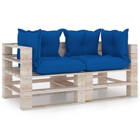 vidaXL Canapé palette de jardin 2 places et coussins pinède