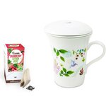 Tisanière fleurie porcelaine 250 ml + Tisane cranberry et citron vert bio