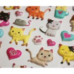 Autocollants réutilisables - Relief 3D - Chatons mignons - Paillettes