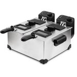 H.KoeNIG - Friteuse double bac 2x3L - 3600W - 2 thermostats indépendants - Paniers amovibles - Filtres anti-odeurs - Acier