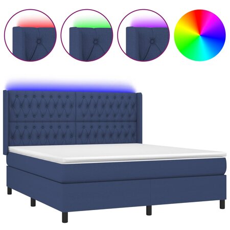 vidaXL Sommier tapissier avec matelas et LED Bleu 160x200 cm Tissu