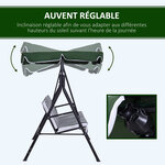 Balancelle de jardin 3 places toit inclinaison réglable coussins assise et dossier 1 72L x 1 1l x 1 52H m acier noir polyester vert