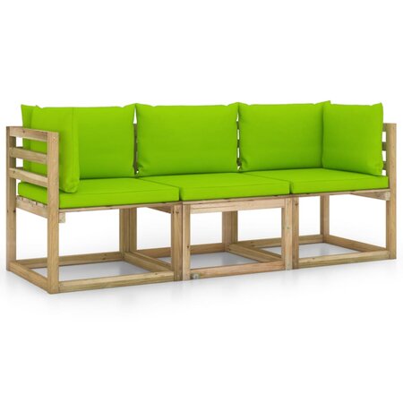 vidaXL Canapé de jardin 3 places avec coussins vert brillant