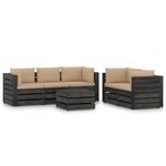 vidaXL Salon de jardin 6 Pièces avec coussins Bois imprégné de gris