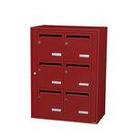Bloc collectif Leabox 2x3  grade 3  simple face  extérieur  fixation murale  rouge brun ral 3011 finition brillante