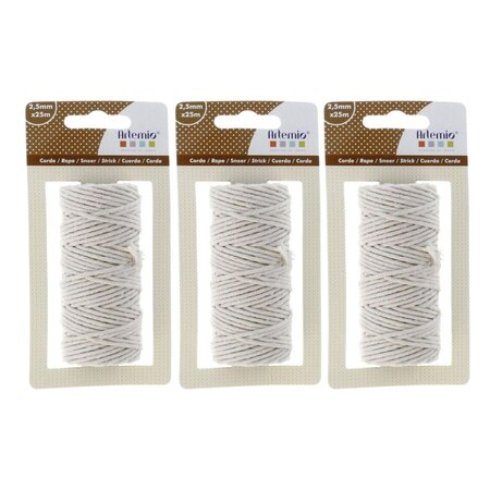 3 ficelles en coton pour macramé 25 m - Beige