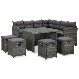 vidaXL Salon de jardin 6 Pièces avec coussins Résine tressée Gris