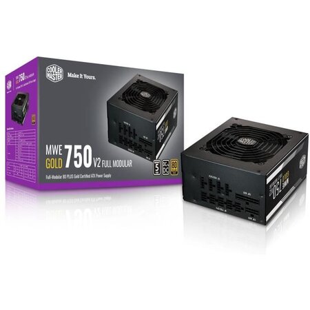 COOLER MASTER MWE Gold 750W FM V2 - Alimentation 750W 100% modulaire  (Certifiée 80 Plus GOLD Garantie 5 ans) Câbles plats noir