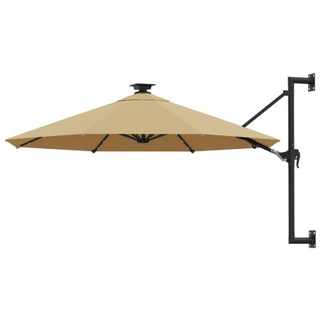 vidaXL Parasol mural avec mât métallique et LED 300 cm Taupe