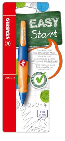 Porte-mines ergonomique easyergo 1 4 mm droitier bleu / orange + 3 mines hb stabilo